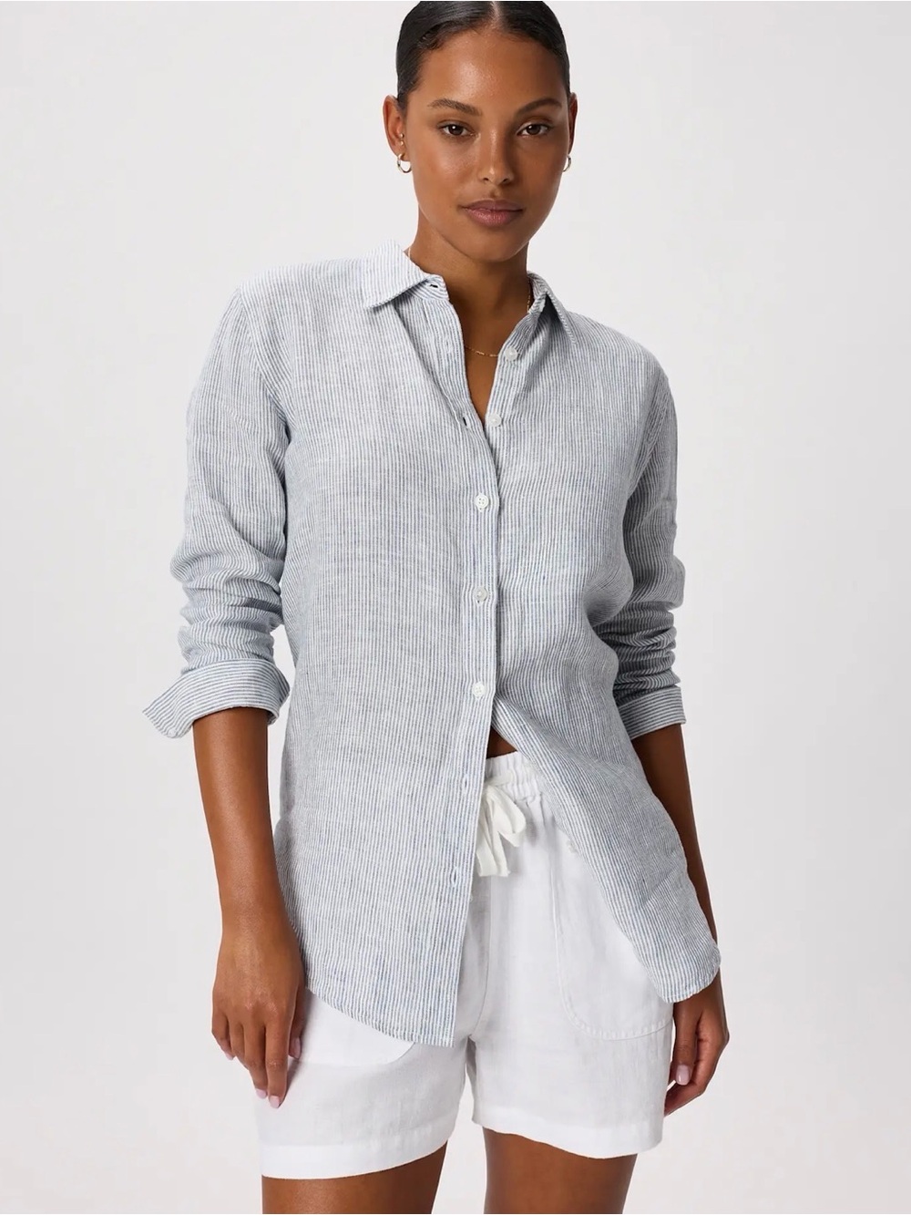 Quince Light Gray Pinstripe Button-Down Linen Shirt